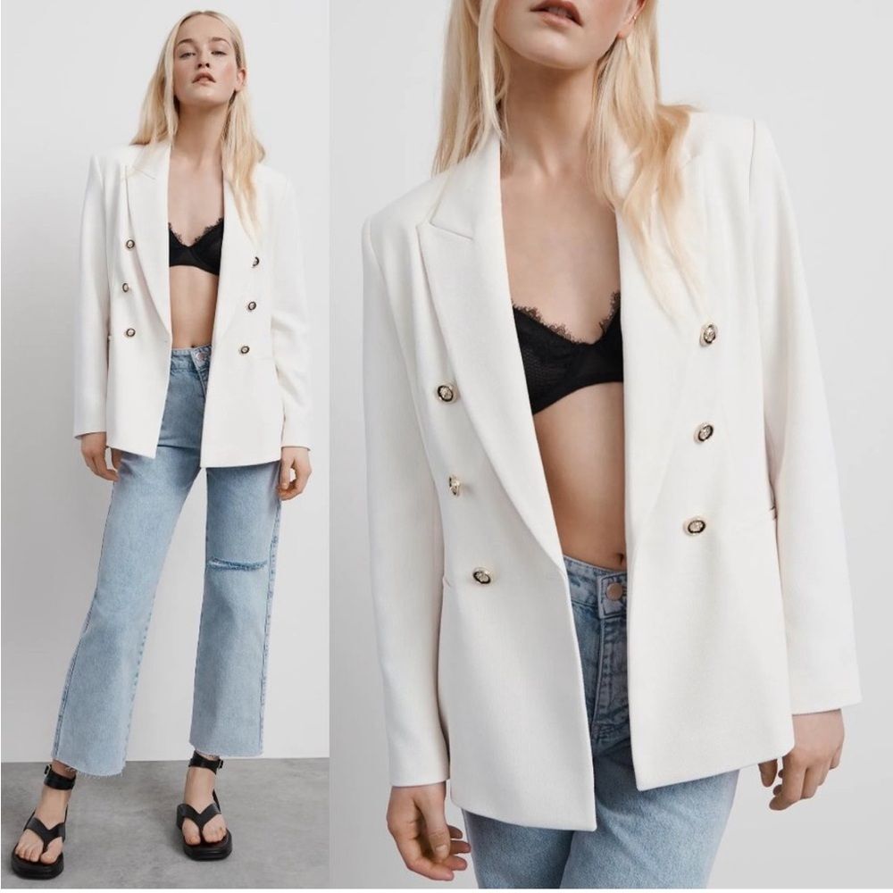 Zara Double-Breasted White Blazer